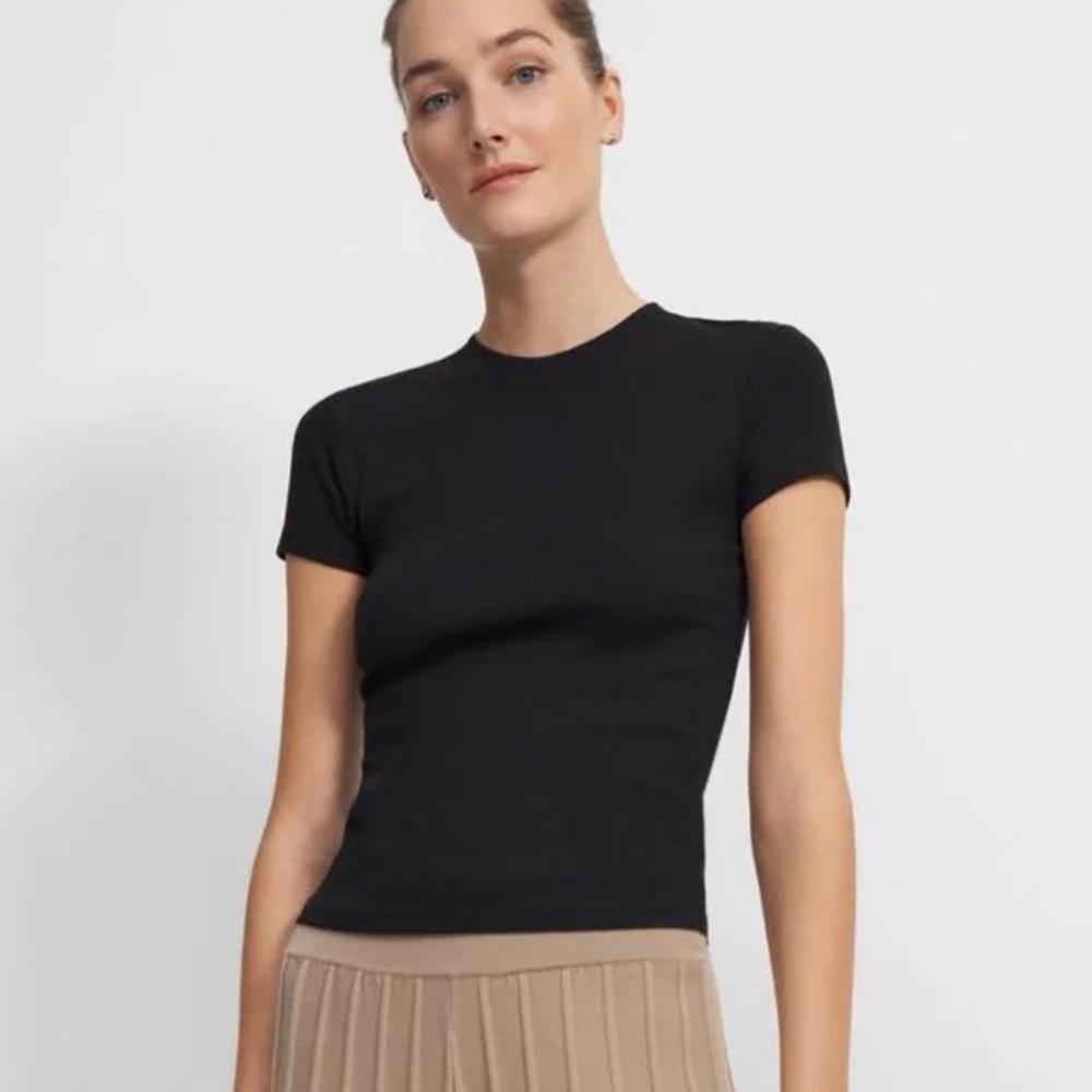 Theory Tiny Tee in Ribbed Black Cotton